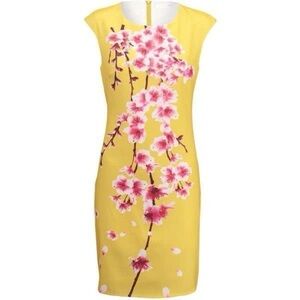 NWT - Anonyme - Yellow Cap sleeve dress with cherry blossom print. Small